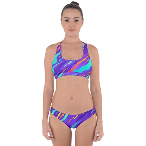 Multicolored Abstract Background Cross Back Hipster Bikini Set from ArtsNow.com