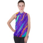 Multicolored Abstract Background Mock Neck Chiffon Sleeveless Top