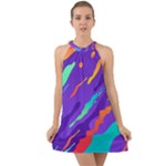 Multicolored Abstract Background Halter Tie Back Chiffon Dress