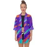 Multicolored Abstract Background Open Front Chiffon Kimono