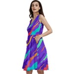 Multicolored Abstract Background Sleeveless V-Neck Skater Dress with Pockets