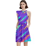 Multicolored Abstract Background Cocktail Party Halter Sleeveless Dress With Pockets