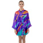 Multicolored Abstract Background Long Sleeve Satin Kimono