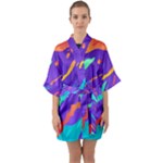 Multicolored Abstract Background Half Sleeve Satin Kimono 