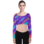 Multicolored Abstract Background Velvet Long Sleeve Crop Top