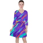 Multicolored Abstract Background Quarter Sleeve Ruffle Waist Dress