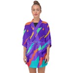 Multicolored Abstract Background Half Sleeve Chiffon Kimono