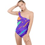 Multicolored Abstract Background Frilly One Shoulder Swimsuit