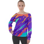 Multicolored Abstract Background Off Shoulder Long Sleeve Velour Top