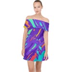 Multicolored Abstract Background Off Shoulder Chiffon Dress