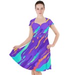 Multicolored Abstract Background Cap Sleeve Midi Dress