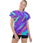 Multicolored Abstract Background Ruffle Collar Chiffon Blouse
