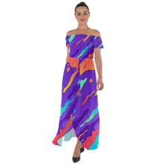 Off Shoulder Open Front Chiffon Dress 