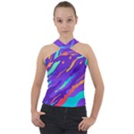 Multicolored Abstract Background Cross Neck Velour Top