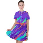 Multicolored Abstract Background Short Sleeve Shoulder Cut Out Dress 