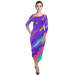 Multicolored Abstract Background Quarter Sleeve Midi Velour Bodycon Dress