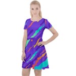 Multicolored Abstract Background Cap Sleeve Velour Dress 