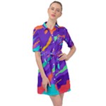 Multicolored Abstract Background Belted Shirt Dress