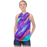 Multicolored Abstract Background High Neck Satin Top