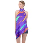 Multicolored Abstract Background Halter Asymmetric Satin Top