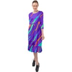 Multicolored Abstract Background Ruffle End Midi Chiffon Dress