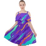 Multicolored Abstract Background Cut Out Shoulders Chiffon Dress