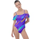 Multicolored Abstract Background Frill Detail One Piece Swimsuit