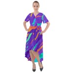 Multicolored Abstract Background Front Wrap High Low Dress