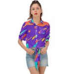 Multicolored Abstract Background Tie Front Shirt 