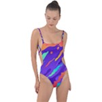 Multicolored Abstract Background Tie Strap One Piece Swimsuit