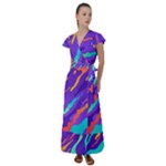 Multicolored Abstract Background Flutter Sleeve Maxi Dress