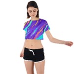 Multicolored Abstract Background Tie Back Short Sleeve Crop T-Shirt