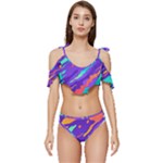 Multicolored Abstract Background Ruffle Edge Tie Up Bikini Set	