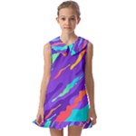 Multicolored Abstract Background Kids  Pilgrim Collar Ruffle Hem Dress