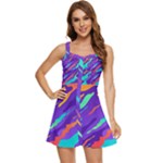 Multicolored Abstract Background Ruffle Edge Bra Cup Chiffon Mini Dress