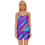 Multicolored Abstract Background V-Neck Satin Pajamas Set