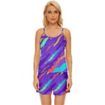 Multicolored Abstract Background Satin Pajama Short Set