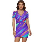 Multicolored Abstract Background Low Cut Cap Sleeve Mini Dress