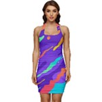Multicolored Abstract Background Sleeveless Wide Square Neckline Ruched Bodycon Dress