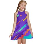 Multicolored Abstract Background Kids  Halter Collar Waist Tie Chiffon Dress