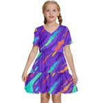 Multicolored Abstract Background Kids  Short Sleeve Tiered Mini Dress