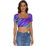 Multicolored Abstract Background Short Sleeve Square Neckline Crop Top 