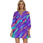 Multicolored Abstract Background V-Neck Placket Mini Dress