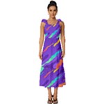 Multicolored Abstract Background Tie-Strap Tiered Midi Chiffon Dress