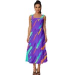 Multicolored Abstract Background Square Neckline Tiered Midi Dress