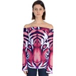 Tiger Design Off Shoulder Long Sleeve Top