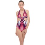Tiger Design Halter Front Plunge Swimsuit