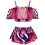 Tiger Design Kids  Off Shoulder Skirt Bikini