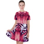Tiger Design Short Sleeve Shoulder Cut Out Dress 