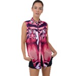 Tiger Design Sleeveless Chiffon Button Shirt